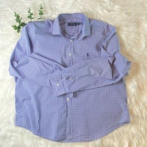 XXL Polo Ralph Lauren navy, blue and white plaid button down cotton long sleeved